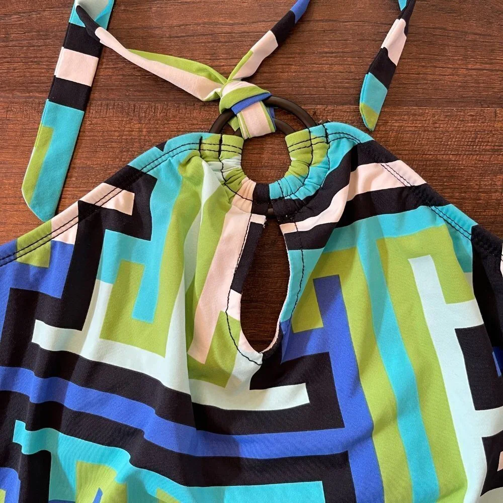 Kenneth Cole Geometric Print Key Hole Tankini Bathing Suit